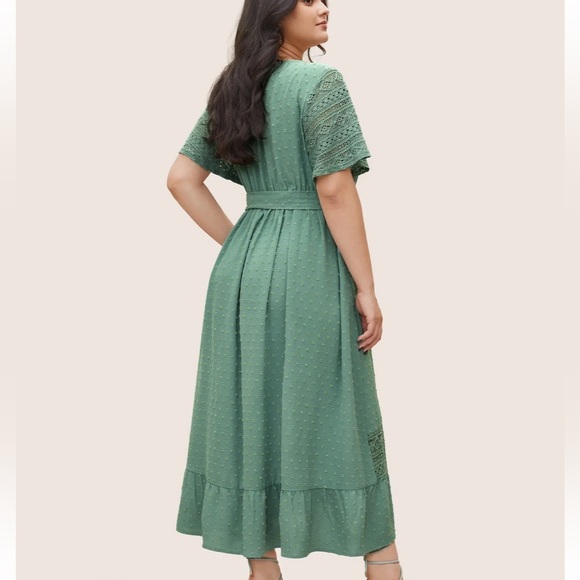 BloomChic Solid Wrap Pocket Belted Contrast Lace Ruffle Trim Maxi Dress 2XL us18 - Picture 3 of 8